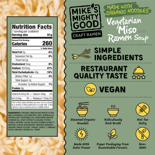 Vegetarian Miso Ramen Noodle Soup Pillow Pack - nutrition