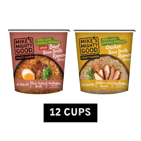 Beef + Chicken Bone Broth Ramen Cup Sampler Cup Mike's Mighty Good