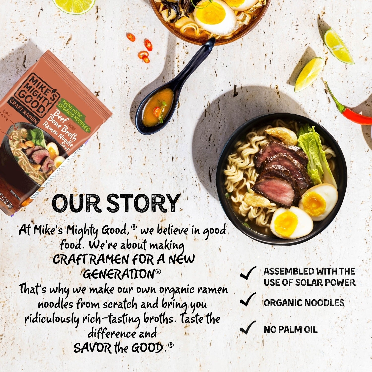 Beef Bone Broth Ramen Pillow Pack – Mike's Mighty Good