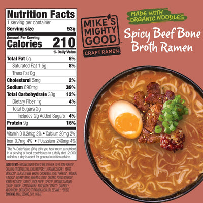 Spicy Beef Bone Broth Flavor Ramen Noodle Soup Cup Cup Mike's Mighty Good