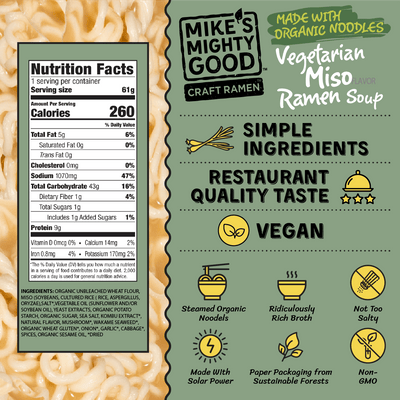 Vegetarian Miso Ramen Noodle Pillow Pack Pillow Pack Mike's Mighty Good   