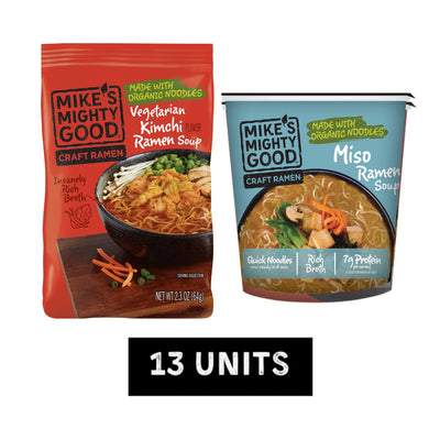 Vegetarian Kimchi + Miso Ramen Sampler Pillow Pack Mike's Mighty Good