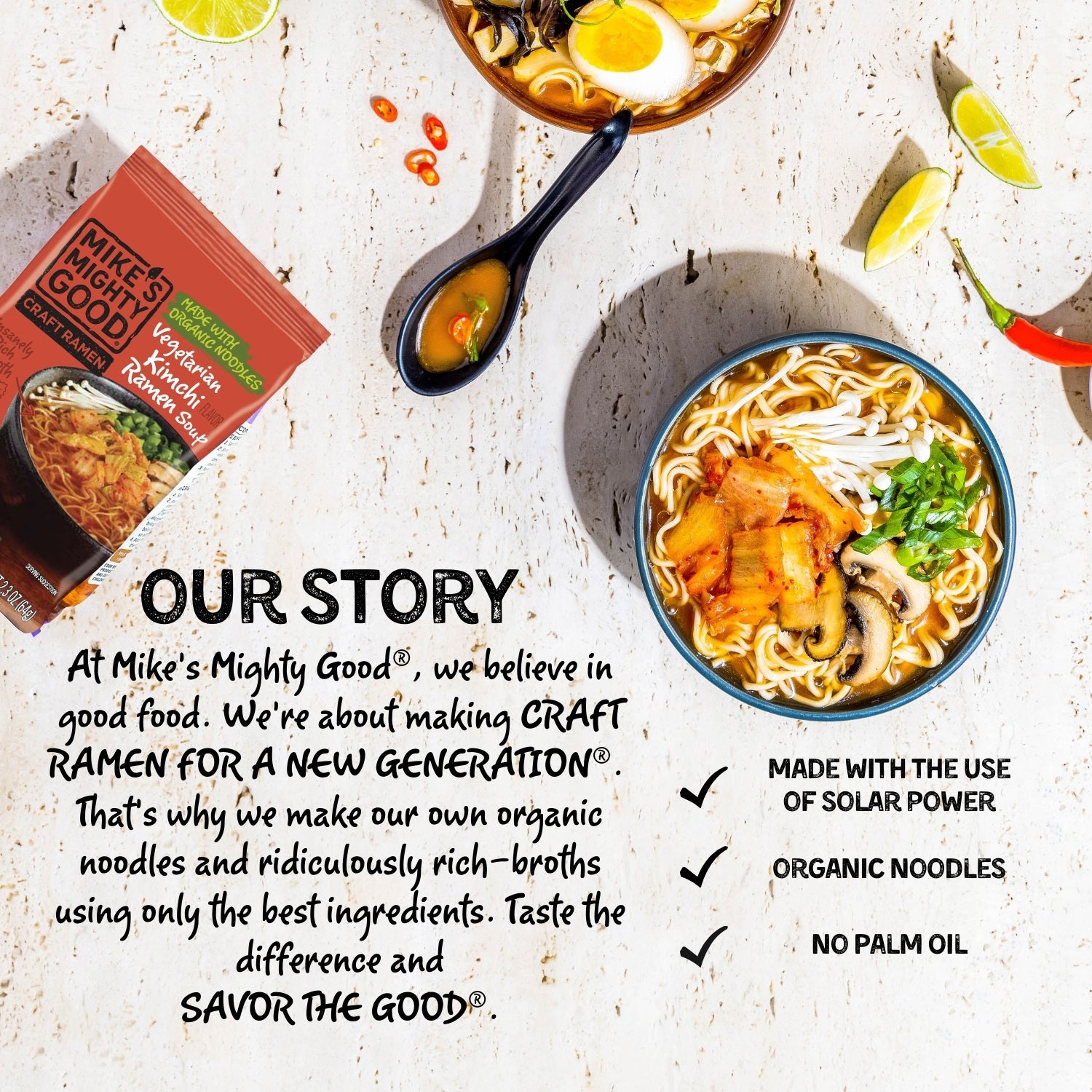 Vegetarian Kimchi Ramen Pillow Pack – Mike's Mighty Good